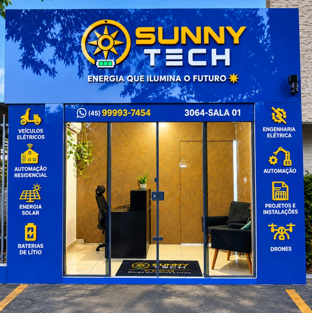 Fachada real da Sunny Tech, Rua Guaíra, 3064, Sala 01, em Toledo